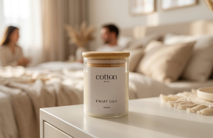 świeca sojowa cotton wick w sypialni